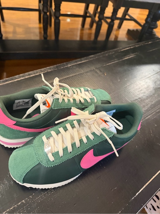 Nike Shoes - Nike  Cortez Green Sneakers with Pink Swoosh